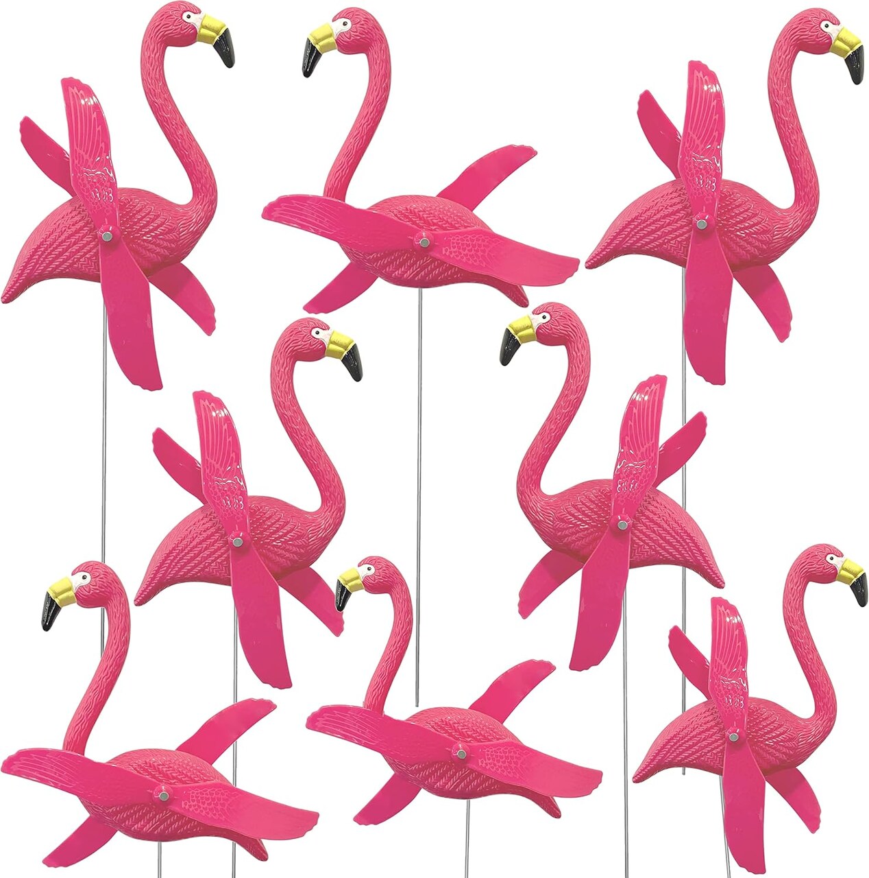 4E's Novelty 12 Pcs Twirling Wings Pink Flamingo Yard Decorations Small - Flamingo Garden Decor & Party Supplies